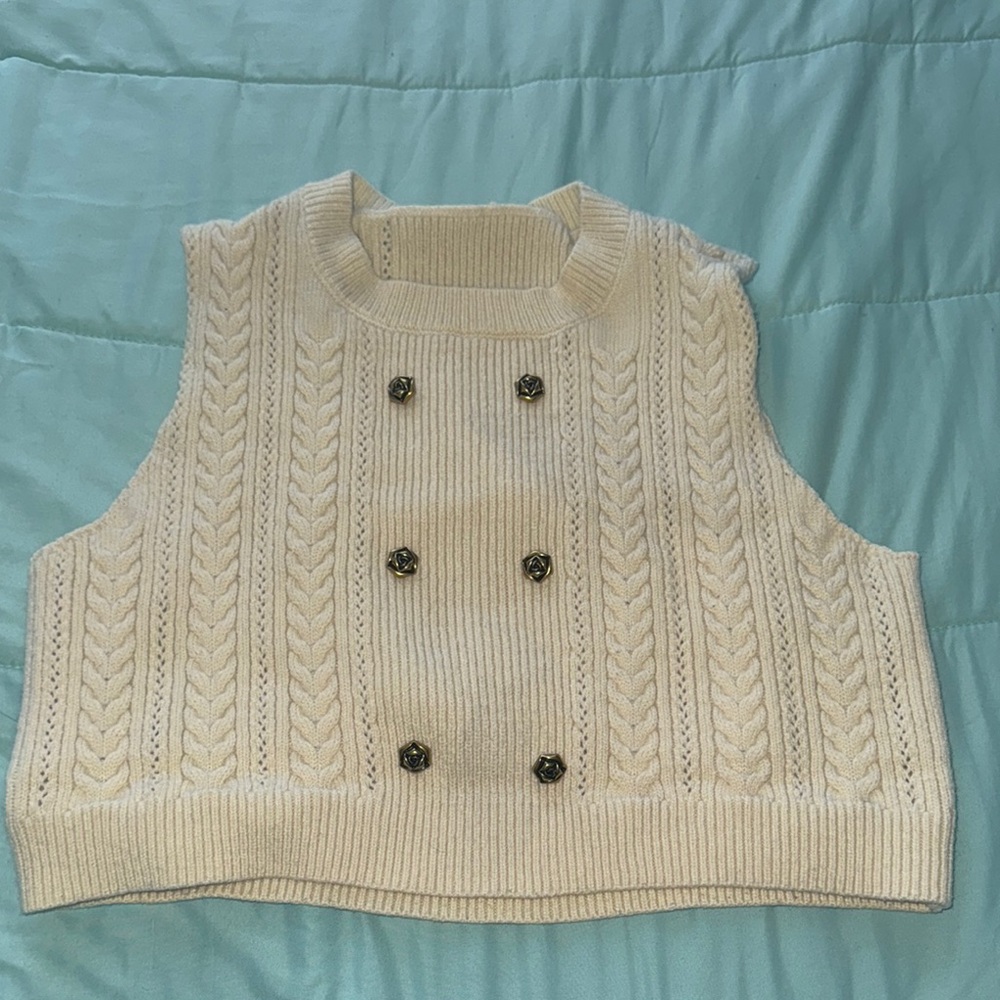Cream Cable Knit Sleeveless Sweater Vest